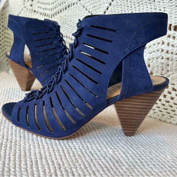 Vince Camuto Evalan Lace-up Leather Shoe Cobalt Blue Pointed Heel Size 7.5 W - Picture 12 of 12